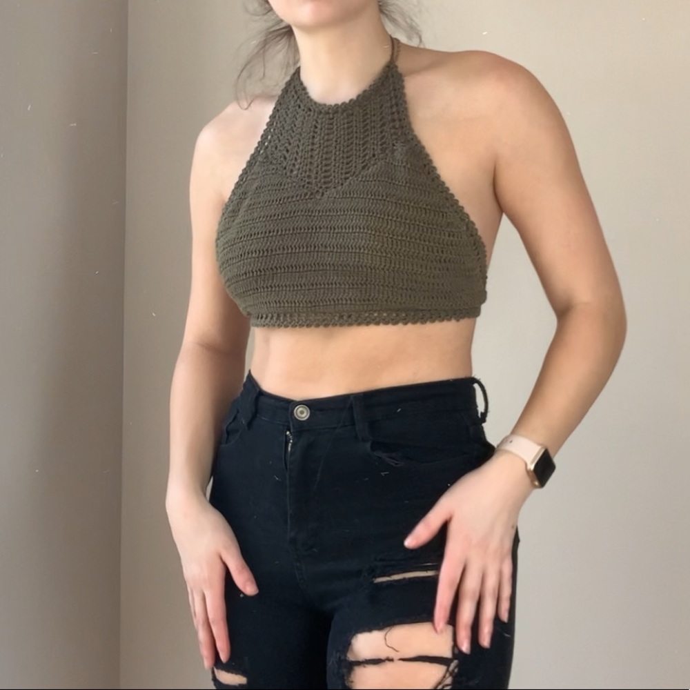 Green crotched crop top